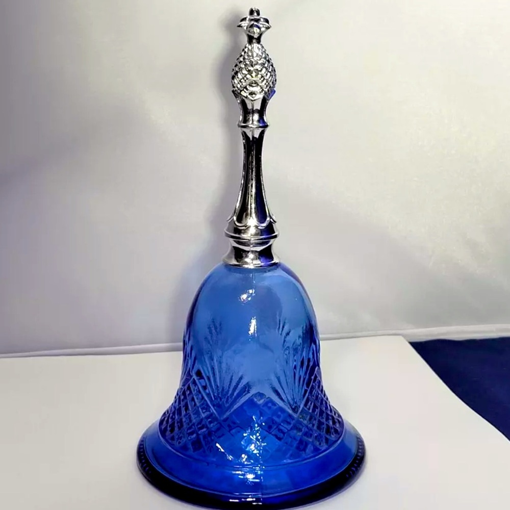 Vintage Avon 1976 Cobalt Blue Glass Bell with Pineapple Shaped Bottle 7" X 3.5"